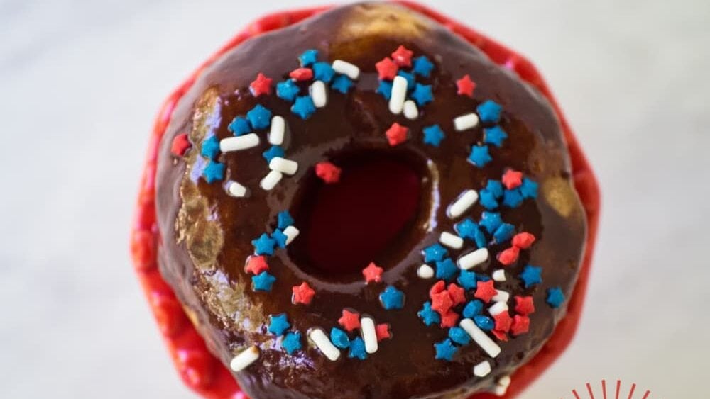 collage od donuts decorated with red white and blue images